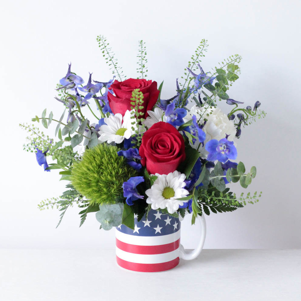 Stars and Stripes Coffee Mug Floral Arrangement